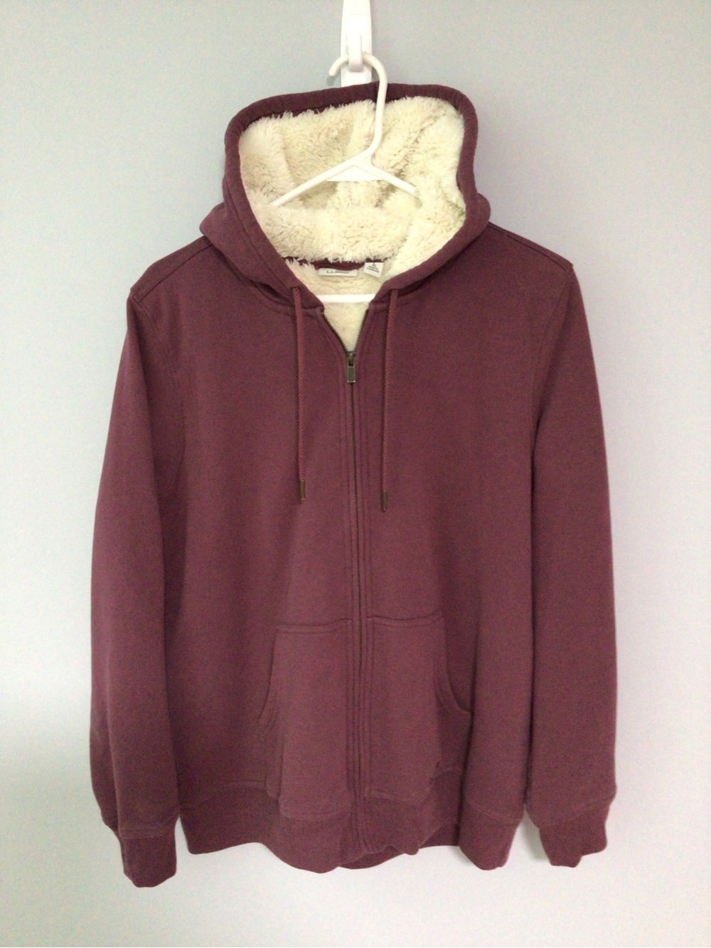 Women’s LL Bean Essentials Sherpa-Lined Full-Zip Hoodie Jacket Bordeaux Heather